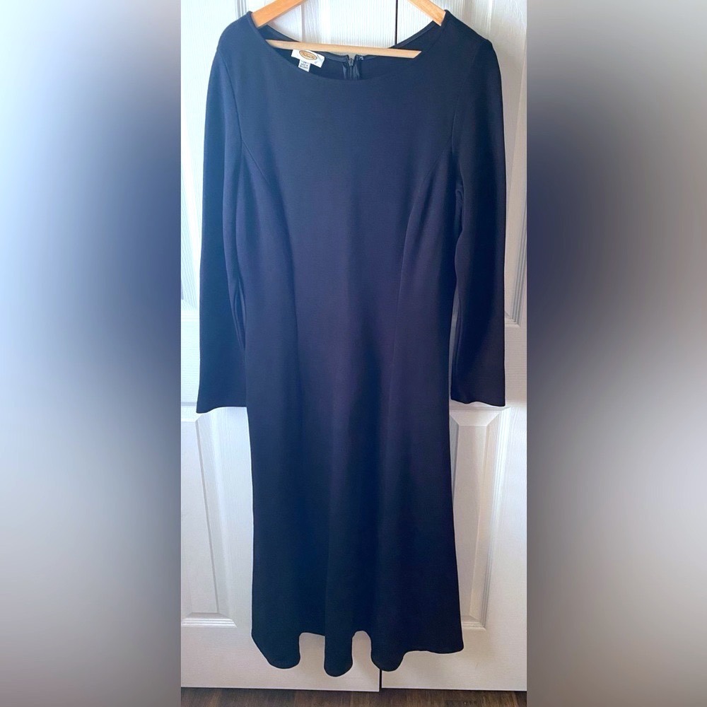 VTG DEAD STOCK! Talbots Black Stretch Jersey Long Sleeve Modest Midi Dress 14